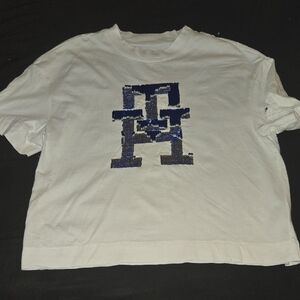 Tommy Hilfiger White Tee with Blue Sequin Logo
